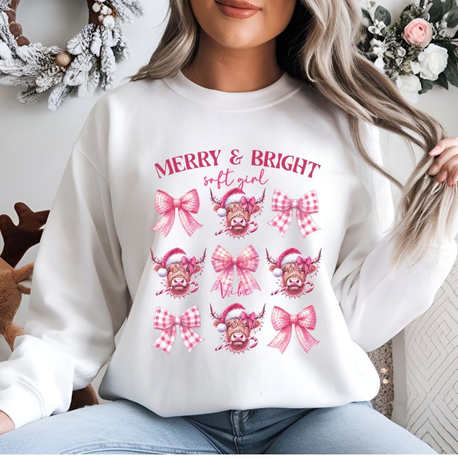 Rosa Weihnachtskokette Bogen und Kühe Sweatshirt (Von Creator hochgeladen)