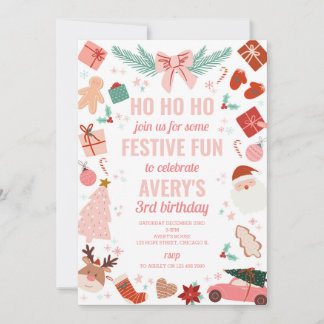 Rosa Weihnachtsmädchen Winterurlaub Geburtstagspar Einladung