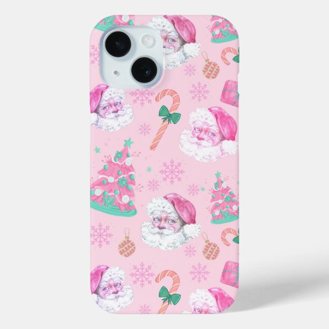 Rosa Weihnachtsmann-Claus- und Baum-nahtloses Must Case-Mate iPhone Hülle (Rückseite)