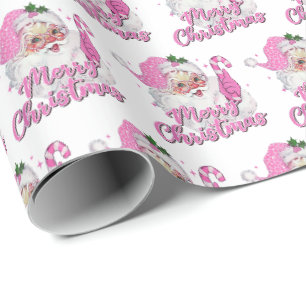 Rosa Weihnachtsmann Frohe Weihnachten Vintage Retr Geschenkpapier