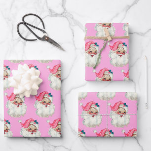 Rosa Weihnachtsmann-Gesicht Claus Weihnachten  Alt Geschenkpapier Set