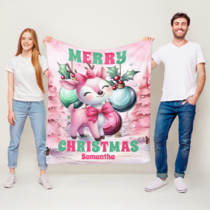 Rosa Weihnachtsmann Personalisierte Kinder Name Fleecedecke