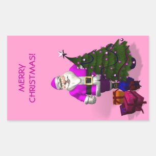 Rosa Weihnachtsmann Rechteckiger Aufkleber