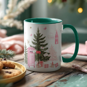Rosa Weihnachtsmann-Rentier-North-Pole-Dorf Zweifarbige Tasse