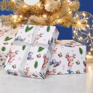 Rosa Weihnachtsmann-Rentiere Frohe Weihnachten Ges Geschenkpapier