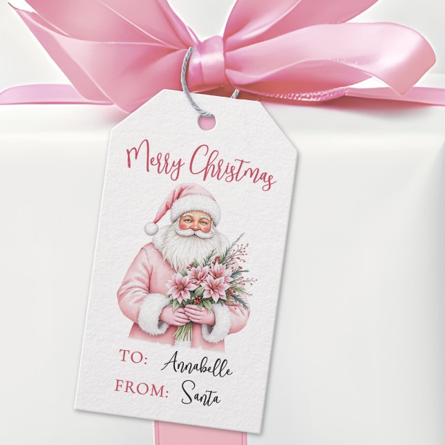 Rosa Weihnachtsmann Weihnachten Geschenkanhänger (Pink Santa Merry Christmas Gift Tags)