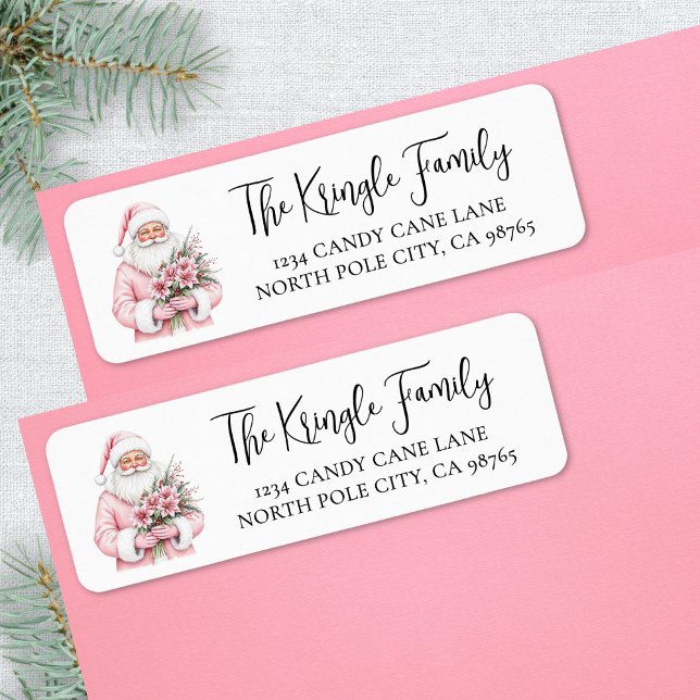 Rosa Weihnachtsmann-Weihnachts-Rücksendeadresse (Pink Santa Christmas Return Address label )