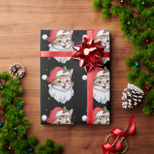 Rosa Weihnachtsmannmütze Retro Süße Kitty Katze We Geschenkpapier