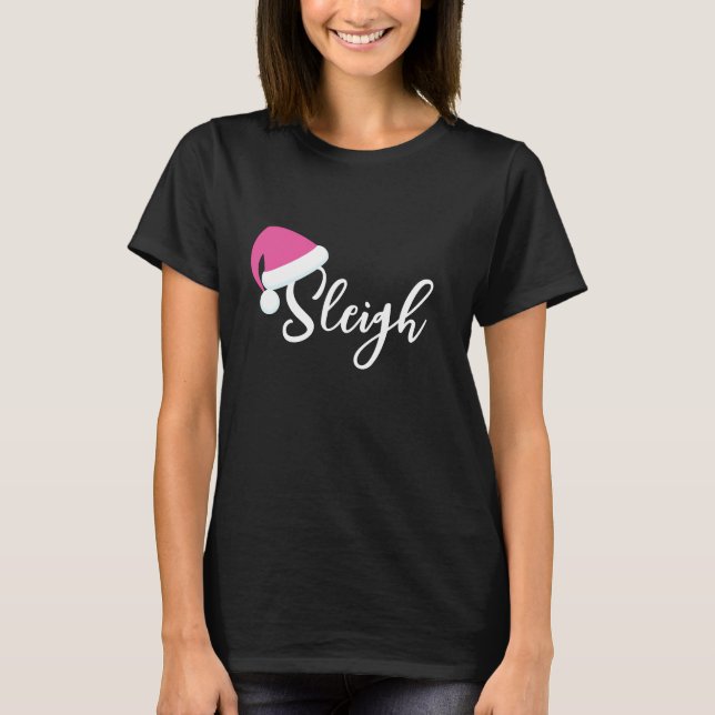 Rosa Weihnachtsmannmütze Sleigh T - Shirt (Vorderseite)