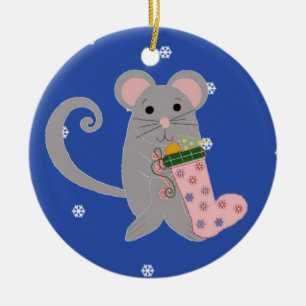 Rosa Weihnachtsmaus Keramikornament