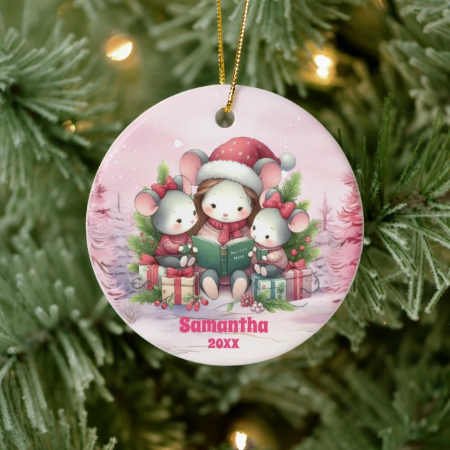 Rosa Weihnachtsmäuse Kinder Foto Ornament (Baum)