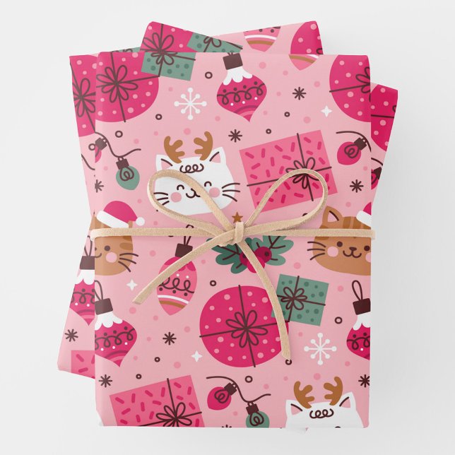 Rosa Weihnachtsmuster Geschenkpapier Set (Cute Pink Christmas Wrapping Paper Sheets!)