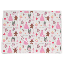 Rosa Weihnachtsmuster Große Geschenktüte