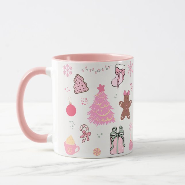 Rosa Weihnachtsmuster Tasse (Links)