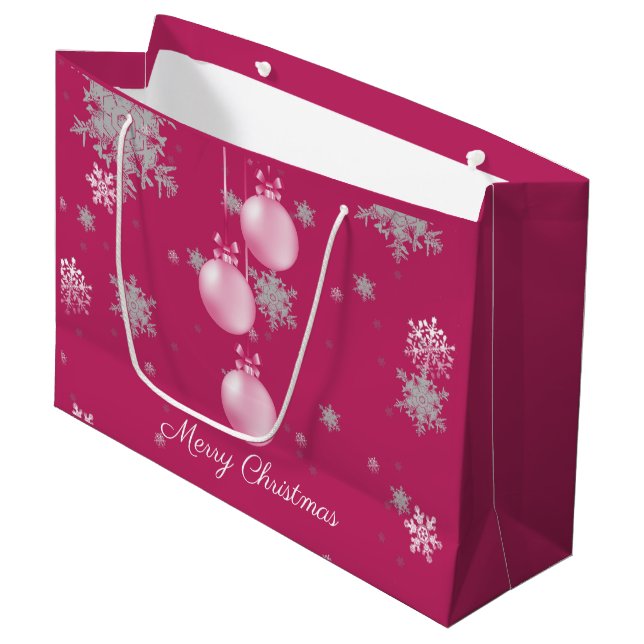 Rosa Weihnachtsschmuck Geschenktasche Große Geschenktüte (Vorderseite Schrägansicht)