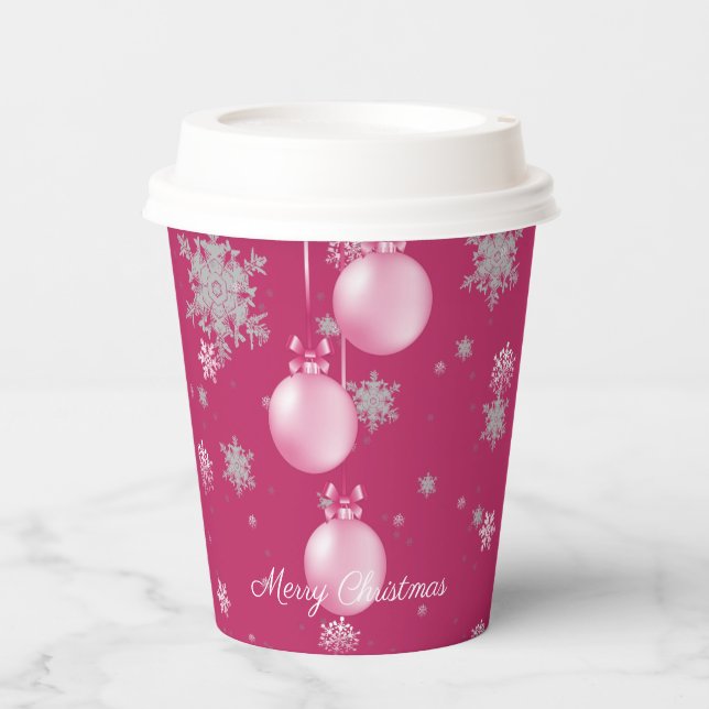 Rosa Weihnachtsschmuck Papier Cup Pappbecher (Vorderseite)