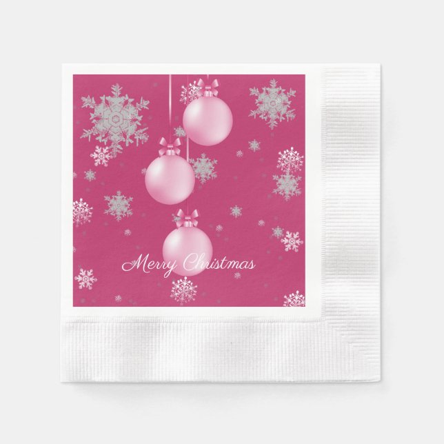 Rosa Weihnachtsschmuck Papier Napkin Serviette (Vorderseite)