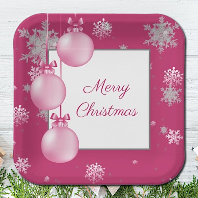 Rosa Weihnachtsschmuck Papierplatte Pappteller (Pink Christmas Ornaments Paper Plates)