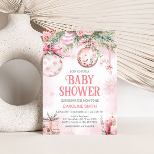Rosa Weihnachtsschmuck Winter Baby Dusche Einladung