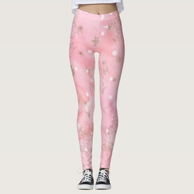 Rosa Weihnachtsschneeflocken Boho Pattern Leggings (Vorderseite)
