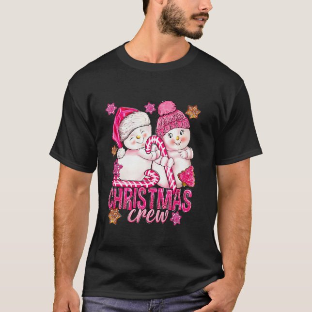 Rosa Weihnachtsschneemann mit Candy Cane Xmas H T-Shirt (Vorderseite)