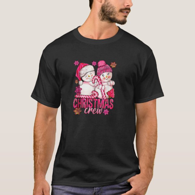 Rosa Weihnachtsschneemann mit Candy Cane Xmas H T-Shirt (Vorderseite)