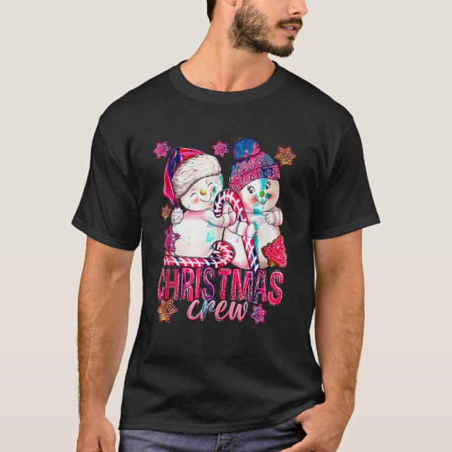 Rosa Weihnachtsschneemann mit Candy Cane Xmas H T-Shirt (Vorderseite)