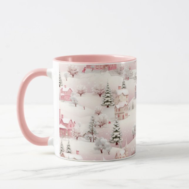 Rosa Weihnachtsschneewelt Tasse (Links)