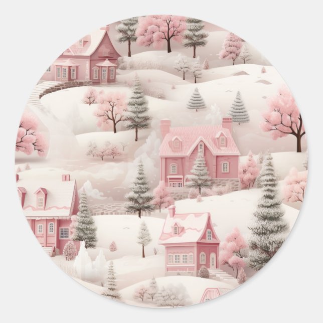Rosa Weihnachtssticker Runder Aufkleber (Vorderseite)