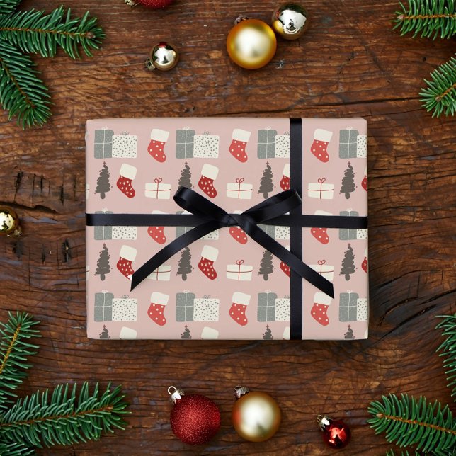 Rosa Weihnachtsstrumpf-Verpackungspapier  Geschenkpapier (Von Creator hochgeladen)