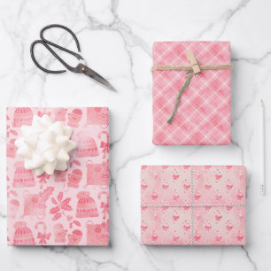 Rosa Weihnachtswinter Geschenkpapier Set
