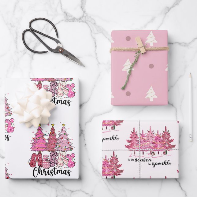 Rosa Weihnachtswrapper Geschenkpapier Set (Vorderseite)