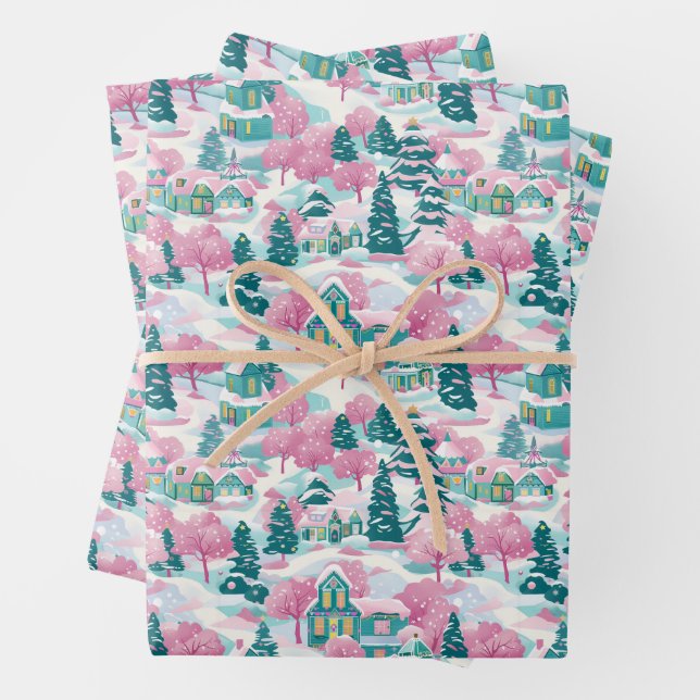 Rosa Weihnachtswrapper Geschenkpapier Set (Beispiel)