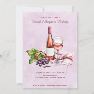 Rosa Wein Geburtstag Einladung