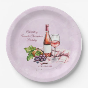 Rosa Wein Geburtstag Pappteller
