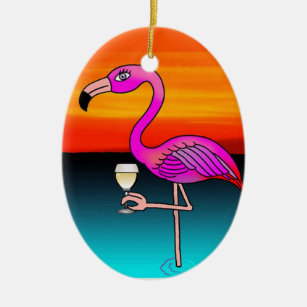 Rosa Wein trinken Flamingo individuell Keramikornament