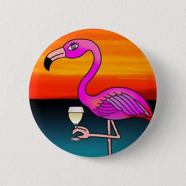 Rosa Wein trinkender Flamingo Button (Vorderseite)