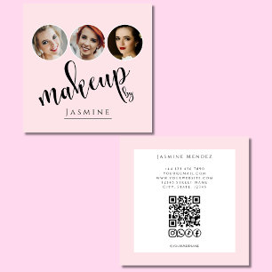 Rosa Weiß 3 Foto MUA QR-Code Socials Quadratische Visitenkarte