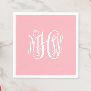 Rosa Weiß 3 Initialen Vine Script Monogram DIY BG Serviette