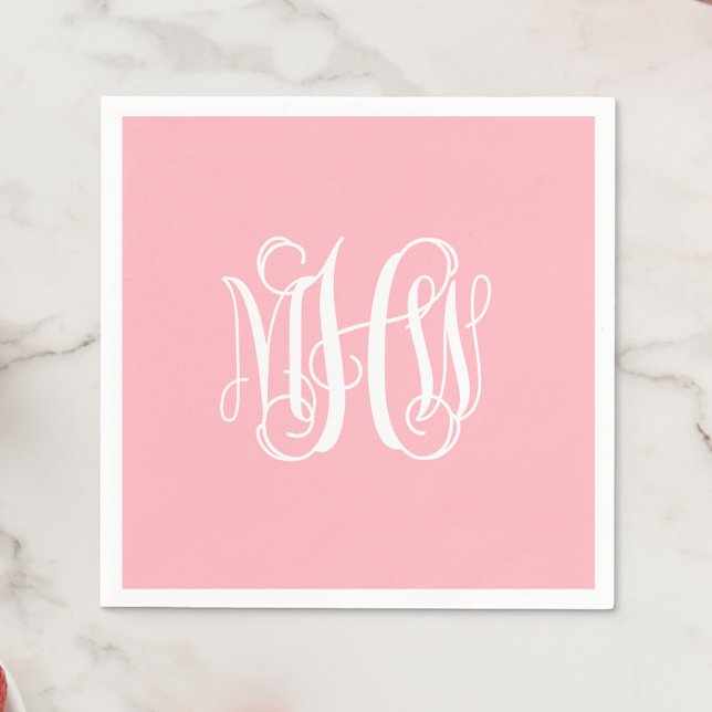 Rosa Weiß 3 Initialen Vine Script Monogram DIY BG Serviette (Von Creator hochgeladen)