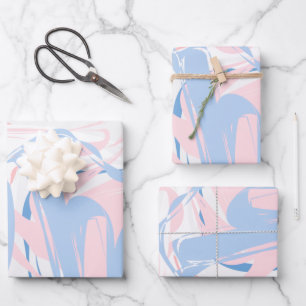 Rosa Weiß Blau Marmor Wirbel Abstrakt Baby Geschenkpapier Set