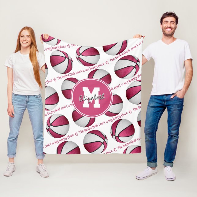 Rosa Weiß Der Basketballplatz ist mein glücklicher Fleecedecke (Beispiel)
