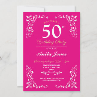 Rosa Weiß Elegant Birthday Womens Classy 50. Einladung