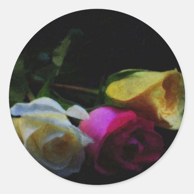 Rosa, Weiß, Gelb Rose Runder Aufkleber (Vorderseite)