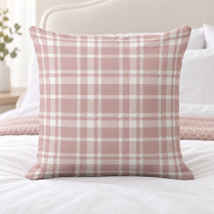 Rosa Weiß gestreiftes Tartan-Karo-Muster Kissen