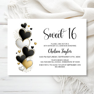 Rosa Weiß Gold Herz Thema Sweet 16 Geburtstag Einladung