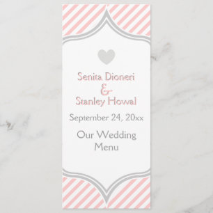 Rosa, weiß, graue Streifen Hochzeitskarte Menükarte
