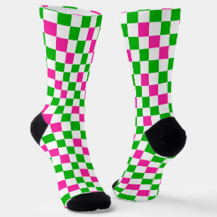 Rosa Weiß Grün Kariertes Design Socken
