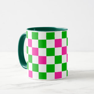 Rosa Weiß Grün Kariertes Design  Tasse