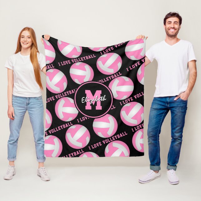 Rosa Weiß ihr I Liebe Volleyballspielzimmer Fleecedecke (Beispiel)